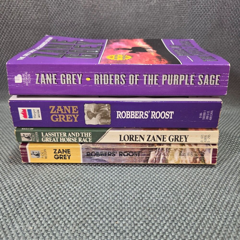 Lot of 4 Zane Grey Western Paperbacks - Riders of the Purple Sage & Robbers' Roo